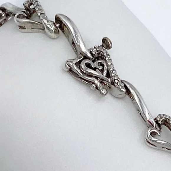Vintage Heng Ngai Sterling Silver Genuine Diamonds Hearts Link Bracelet - Picture 3 of 10